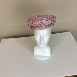 Vintage Chesterfield Original Pink Woven Ribbon Pillbox Beret Hat